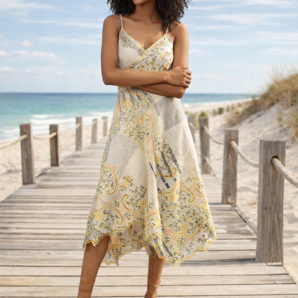 Anthropologie Sleeveless V-Neck
Asymmetric Midi Dress patchwork